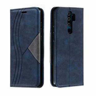 For Xiaomi Redmi Note 8 Pro Splicing Color Magnetic Hem Horizontal Flip Leather Case with Holder & Card Slots(Blue)