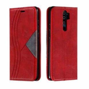 For Xiaomi Redmi Note 8 Pro Splicing Color Magnetic Hem Horizontal Flip Leather Case with Holder & Card Slots(Red)
