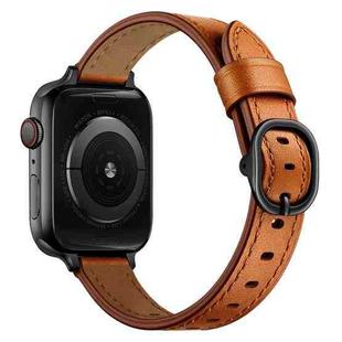 14mm Leather Watch Band For Apple Watch Series 9&8&7 41mm / SE 3&SE 2&6&SE&5&4 40mm / 3&2&1 38mm(Semi Oil Brown Black Buckle)