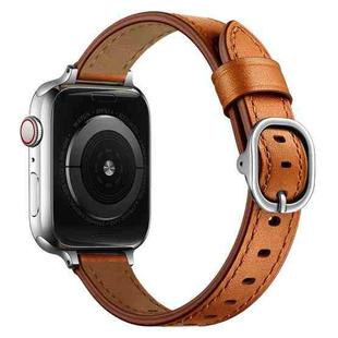 14mm Leather Watch Band For Apple Watch Series 9&8&7 41mm / SE 3&SE 2&6&SE&5&4 40mm / 3&2&1 38mm(Semi Oil Brown Silver Buckle)