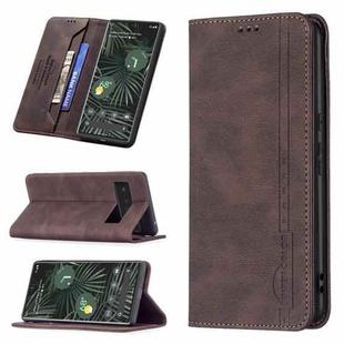 For Google Pixel 6 Pro Magnetic RFID Blocking Anti-Theft Leather Case with Holder & Card Slots & Wallet(Brown)