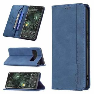 For Google Pixel 6 Pro Magnetic RFID Blocking Anti-Theft Leather Case with Holder & Card Slots & Wallet(Blue)