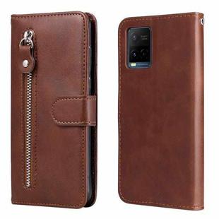 For vivo Y21 / Y21S / Y33S Fashion Calf Texture Zipper Horizontal Flip Leather Phone Case(Brown)