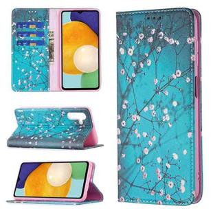 For Samsung Galaxy A13 5G Colored Drawing Pattern Invisible Magnetic Horizontal Flip Phone Leather Case with Holder & Card Slots & Wallet(Plum Blossom)