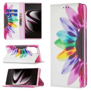 For Samsung Galaxy S22 Ultra 5G Colored Drawing Pattern Invisible Magnetic Horizontal Flip Phone Leather Case with Holder & Card Slots & Wallet(Sun Flower)