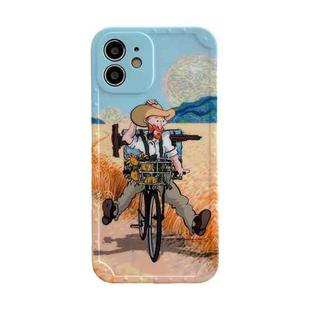 Shockproof Oil Painting TPU Phone Case For iPhone 13 Pro Max(Cycling)