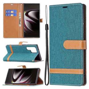 For Samsung Galaxy S22 Ultra 5G Color Matching Denim Texture Leather Case with Holder & Card Slots & Wallet & Lanyard(Green)