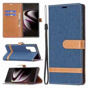 For Samsung Galaxy S22 Ultra 5G Color Matching Denim Texture Leather Case with Holder & Card Slots & Wallet & Lanyard(Dark Blue)