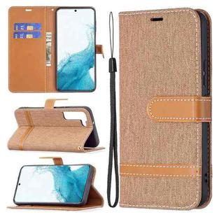 For Samsung Galaxy S22+ 5G Color Matching Denim Texture Leather Case with Holder & Card Slots & Wallet & Lanyard(Brown)