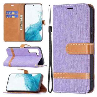 For Samsung Galaxy S22+ 5G Color Matching Denim Texture Leather Case with Holder & Card Slots & Wallet & Lanyard(Purple)