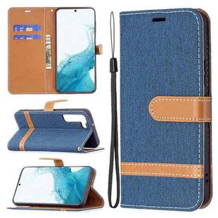 For Samsung Galaxy S22+ 5G Color Matching Denim Texture Leather Case with Holder & Card Slots & Wallet & Lanyard(Dark Blue)