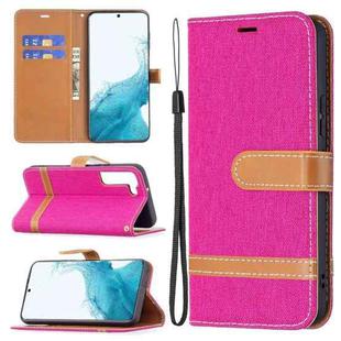 For Samsung Galaxy S22 5G Color Matching Denim Texture Leather Case with Holder & Card Slots & Wallet & Lanyard(Rose Red)