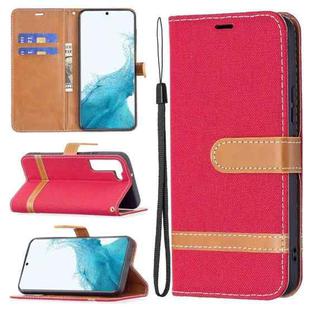 For Samsung Galaxy S22 5G Color Matching Denim Texture Leather Case with Holder & Card Slots & Wallet & Lanyard(Red)