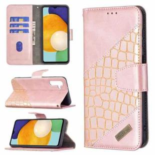 For Samsung Galaxy A13 5G Matching Color Crocodile Texture Leather Phone Case with Holder & Card Slots & Wallet(Rose Gold)