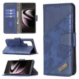 For Samsung Galaxy S22 Ultra 5G Matching Color Crocodile Texture Leather Phone Case with Holder & Card Slots & Wallet(Blue)