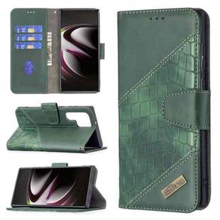 For Samsung Galaxy S22 Ultra 5G Matching Color Crocodile Texture Leather Phone Case with Holder & Card Slots & Wallet(Green)