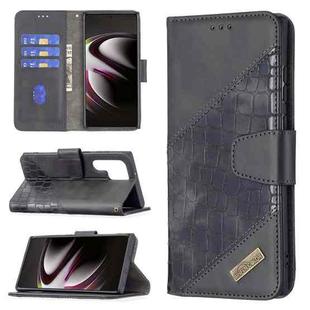 For Samsung Galaxy S22 Ultra 5G Matching Color Crocodile Texture Leather Phone Case with Holder & Card Slots & Wallet(Black)