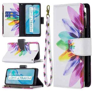 For vivo Y21 Colored Drawing Pattern Zipper Horizontal Flip Phone Leather Case with Holder & Card Slots & Wallet(Sun Flower)