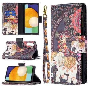 For Samsung Galaxy A13 5G Colored Drawing Pattern Zipper Horizontal Flip Phone Leather Case with Holder & Card Slots & Wallet(Flower Elephants)
