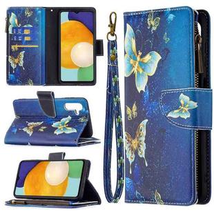 For Samsung Galaxy A13 5G Colored Drawing Pattern Zipper Horizontal Flip Phone Leather Case with Holder & Card Slots & Wallet(Gold Butterfly)