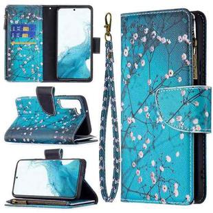 For Samsung Galaxy S22 5G Colored Drawing Pattern Zipper Horizontal Flip Phone Leather Case with Holder & Card Slots & Wallet(Plum Blossom)