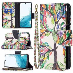 For Samsung Galaxy S22 5G Colored Drawing Pattern Zipper Horizontal Flip Phone Leather Case with Holder & Card Slots & Wallet(Tree)
