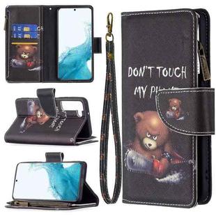 For Samsung Galaxy S22 5G Colored Drawing Pattern Zipper Horizontal Flip Phone Leather Case with Holder & Card Slots & Wallet(Bear)