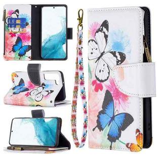 For Samsung Galaxy S22 5G Colored Drawing Pattern Zipper Horizontal Flip Phone Leather Case with Holder & Card Slots & Wallet(Two Butterflies)