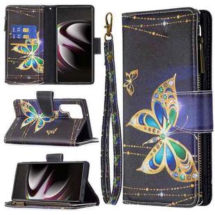 For Samsung Galaxy S22 Ultra 5G Colored Drawing Pattern Zipper Horizontal Flip Phone Leather Case with Holder & Card Slots & Wallet(Big Butterfly)
