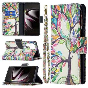 For Samsung Galaxy S22 Ultra 5G Colored Drawing Pattern Zipper Horizontal Flip Phone Leather Case with Holder & Card Slots & Wallet(Tree)