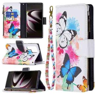 For Samsung Galaxy S22 Ultra 5G Colored Drawing Pattern Zipper Horizontal Flip Phone Leather Case with Holder & Card Slots & Wallet(Two Butterflies)