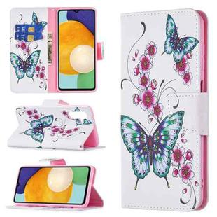 For Samsung Galaxy A13 5G Colored Drawing Pattern Horizontal Flip Phone Leather Case with Holder & Card Slots & Wallet(Peach Blossom Butterfly)