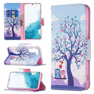 For Samsung Galaxy S22 5G Colored Drawing Pattern Horizontal Flip Phone Leather Case with Holder & Card Slots & Wallet(Owl)