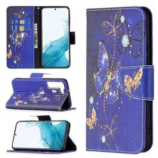 For Samsung Galaxy S22 5G Colored Drawing Pattern Horizontal Flip Phone Leather Case with Holder & Card Slots & Wallet(Purple Butterfly)