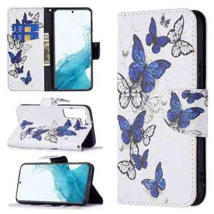 For Samsung Galaxy S22+ 5G Colored Drawing Pattern Horizontal Flip Phone Leather Case with Holder & Card Slots & Wallet(Blue Butterflies)