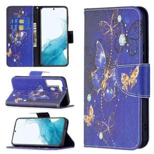 For Samsung Galaxy S22+ 5G Colored Drawing Pattern Horizontal Flip Phone Leather Case with Holder & Card Slots & Wallet(Purple Butterfly)