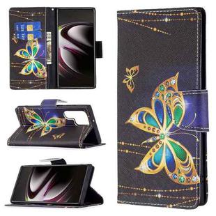 For Samsung Galaxy S22 Ultra 5G Colored Drawing Pattern Horizontal Flip Phone Leather Case with Holder & Card Slots & Wallet(Big Butterfly)