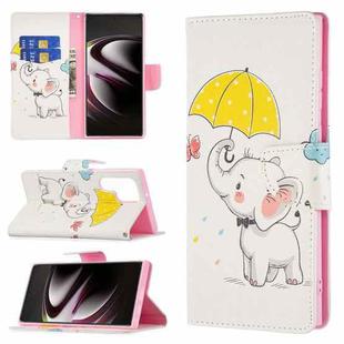 For Samsung Galaxy S22 Ultra 5G Colored Drawing Pattern Horizontal Flip Phone Leather Case with Holder & Card Slots & Wallet(Umbrella Elephant)