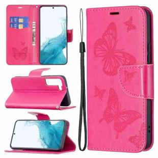 For Samsung Galaxy S22+ 5G Embossing Two Butterflies Pattern Leather Phone Case with Holder & Card Slot & Wallet & Lanyard(Rose Red)