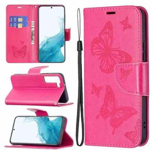For Samsung Galaxy S22 5G Embossing Two Butterflies Pattern Leather Phone Case with Holder & Card Slot & Wallet & Lanyard(Rose Red)