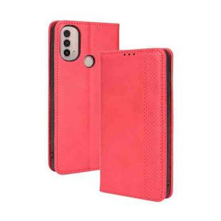 For Motorola Moto E40 / E30 / E20 Magnetic Buckle Retro Crazy Horse Texture Horizontal Flip Phone Leather Case with Holder & Card Slots & Photo Frame(Red)
