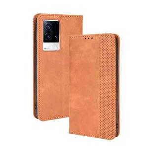 For vivo iQOO 8 Magnetic Buckle Retro Crazy Horse Texture Horizontal Flip Phone Leather Case with Holder & Card Slots & Photo Frame(Brown)