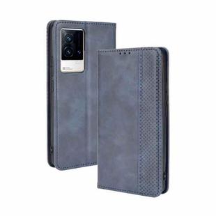 For vivo iQOO 8 Magnetic Buckle Retro Crazy Horse Texture Horizontal Flip Phone Leather Case with Holder & Card Slots & Photo Frame(Blue)