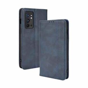 For OnePlus 9RT 5G Magnetic Buckle Retro Crazy Horse Texture Horizontal Flip Phone Leather Case with Holder & Card Slots & Photo Frame(Blue)