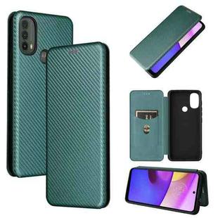 For Motorola Moto E20 / E30 / E40 Carbon Fiber Texture Horizontal Flip Leather Phone Case with Card Slot(Green)