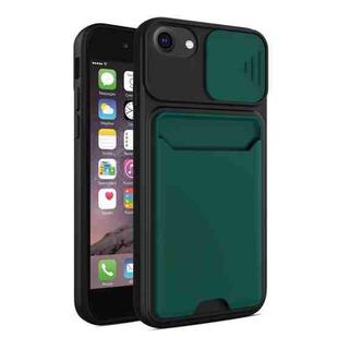 Sliding Camera Cover Design TPU + PC Shockproof Phone Case with Card Slot For iPhone 6(Dark Night Green)