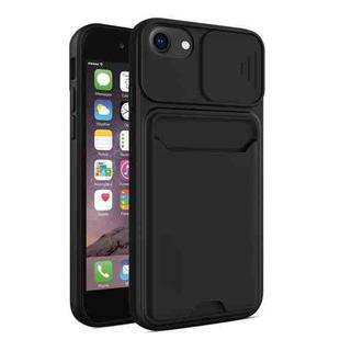 Sliding Camera Cover Design TPU + PC Shockproof Phone Case with Card Slot For iPhone 6 Plus(Black)