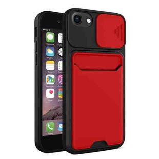 Sliding Camera Cover Design TPU + PC Shockproof Phone Case with Card Slot For iPhone 6 Plus(Red)
