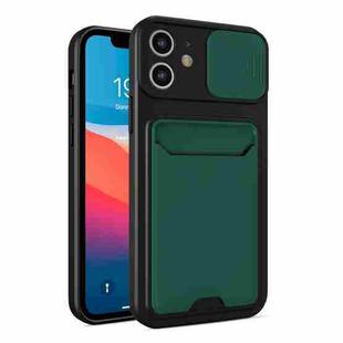 Sliding Camera Cover Design TPU + PC Shockproof Phone Case with Card Slot For iPhone 11(Dark Night Green)