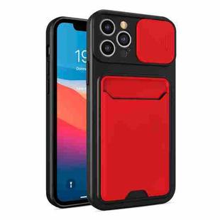 Sliding Camera Cover Design TPU + PC Shockproof Phone Case with Card Slot For iPhone 11 Pro Max(Red)